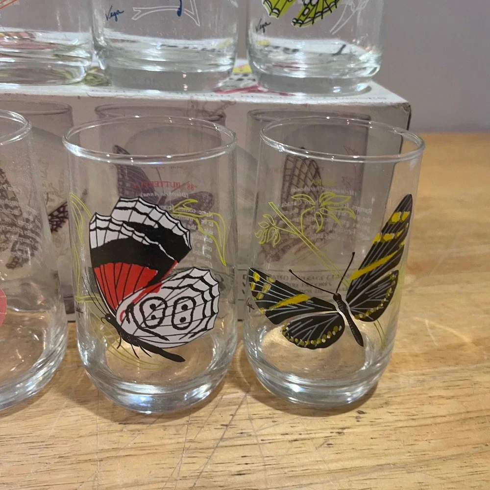 Vtg Brockway‎ Glass Butterfly Series Vega Beverage Glasses Set of 8 MCM 12oz